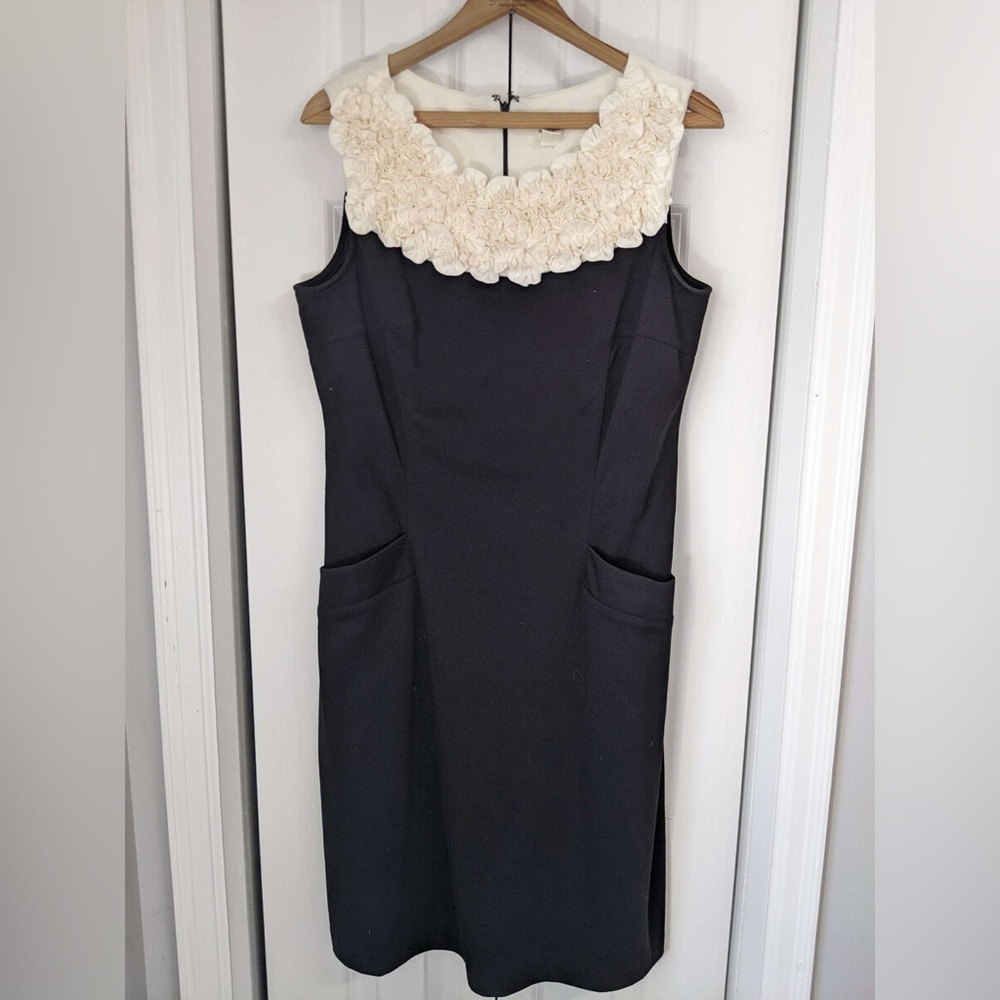 Sangria Petiste LBD with ruffle neckline. Has pockets!